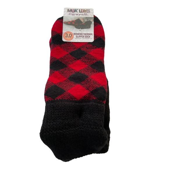 Muk Luks Slipper Socks Thermal Red/Black Buffalo Plaid New - Picture 9 of 12
